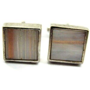 Cuff Links Square White Copper Flake Cufflink Vintage Sterling Silver 925 Patina